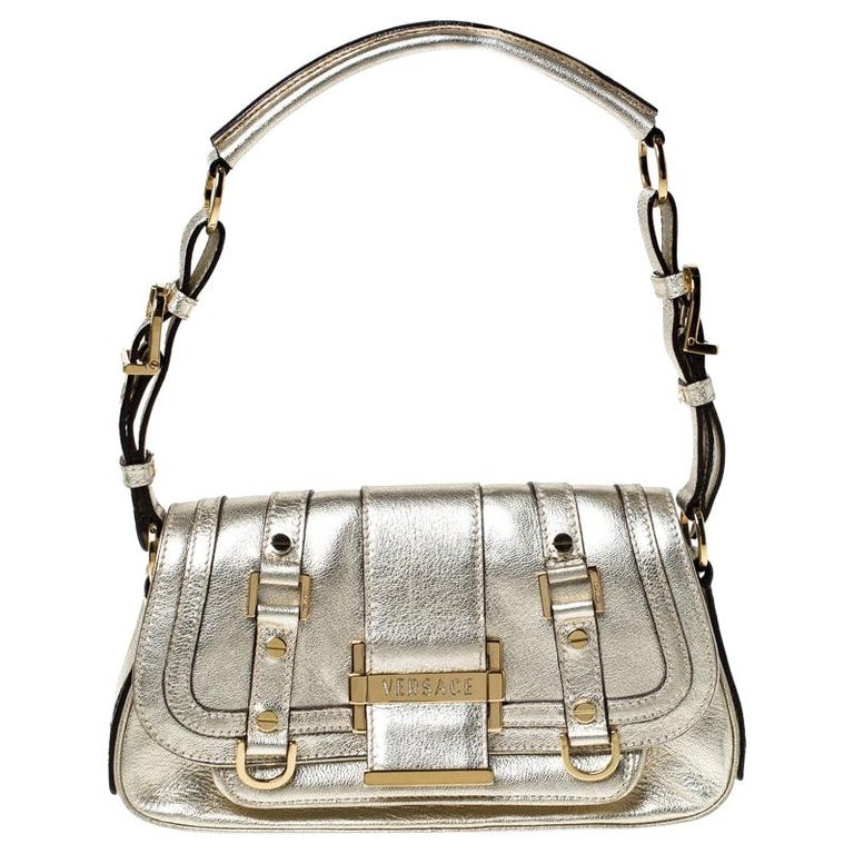 Versace Gold Metallic Leather Buckle Flap Shoulder Bag For Sale at 1stdibs