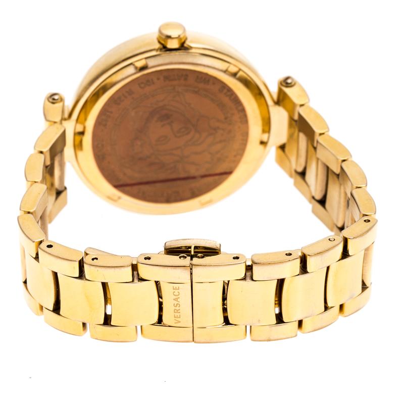 Versace Gold Plated Stainless Steel Mystique Hibiscus Women's Wristwatch 38MM In Good Condition In Dubai, Al Qouz 2