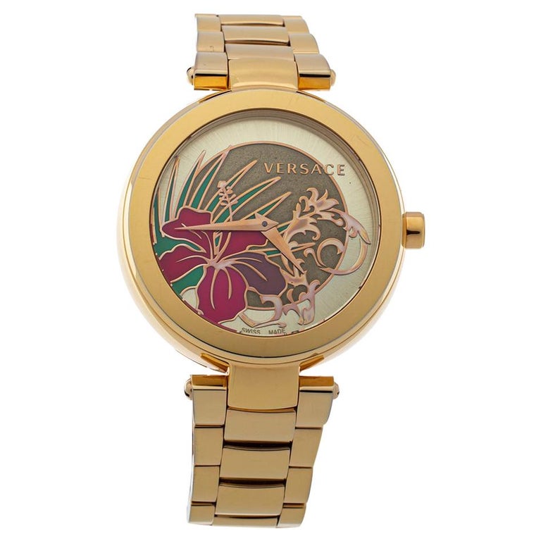Versace Gold Plated Stainless Steel Mystique Hibiscus Women's ...