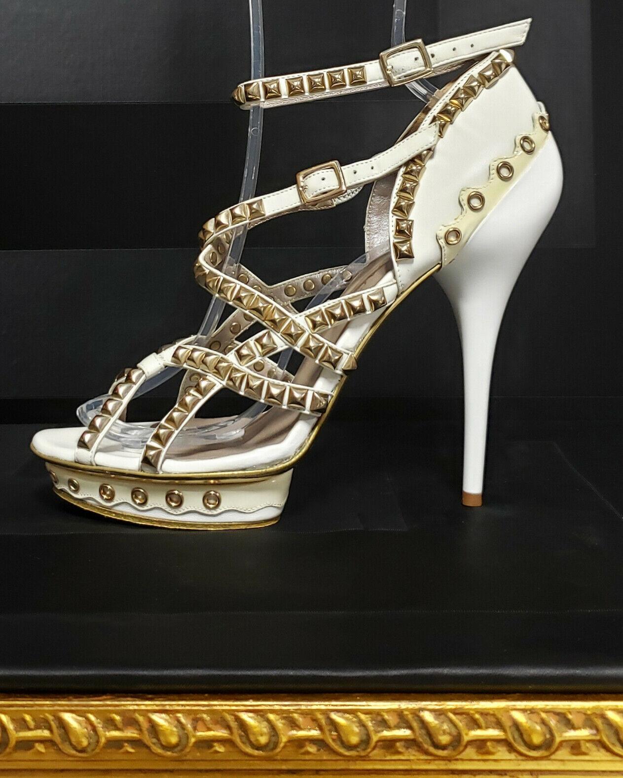 White VERSACE GOLD-PLATED STUDS WHITE SANDALS SHOES from ATELIER COLLECTION 39 - 9