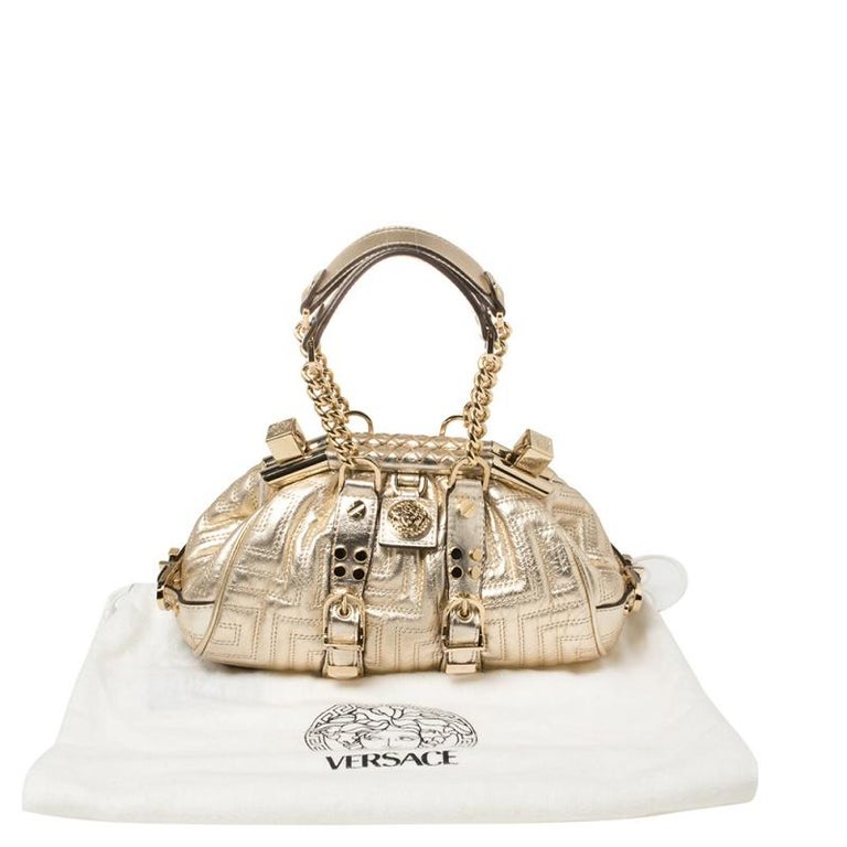 Versace Gold Quilted Leather Mini Madonna Frame Bag For Sale 6