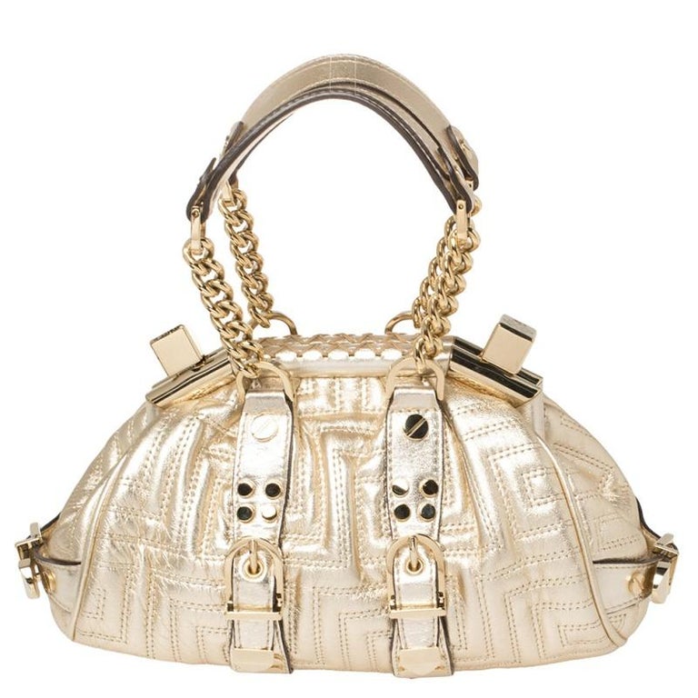 Versace Gold Quilted Leather Mini Madonna Frame Bag For Sale 7