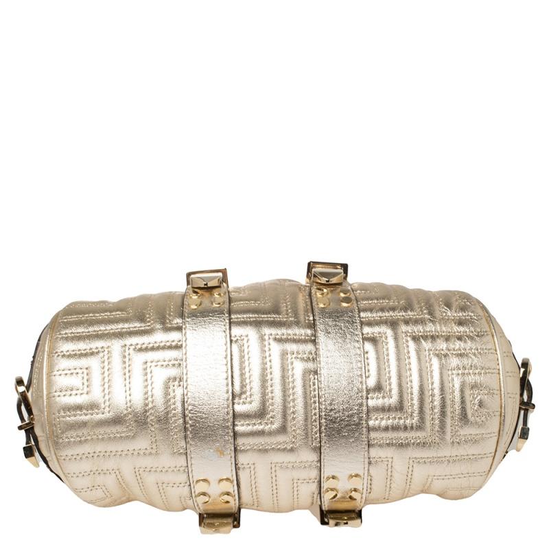 Goldfarbene gesteppte Mini Madonna-Tasche aus Leder mit Rahmen von Versace 2