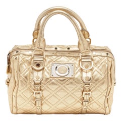 Versace Gold Quilted Leather Studded Medusa Head Boston Bag