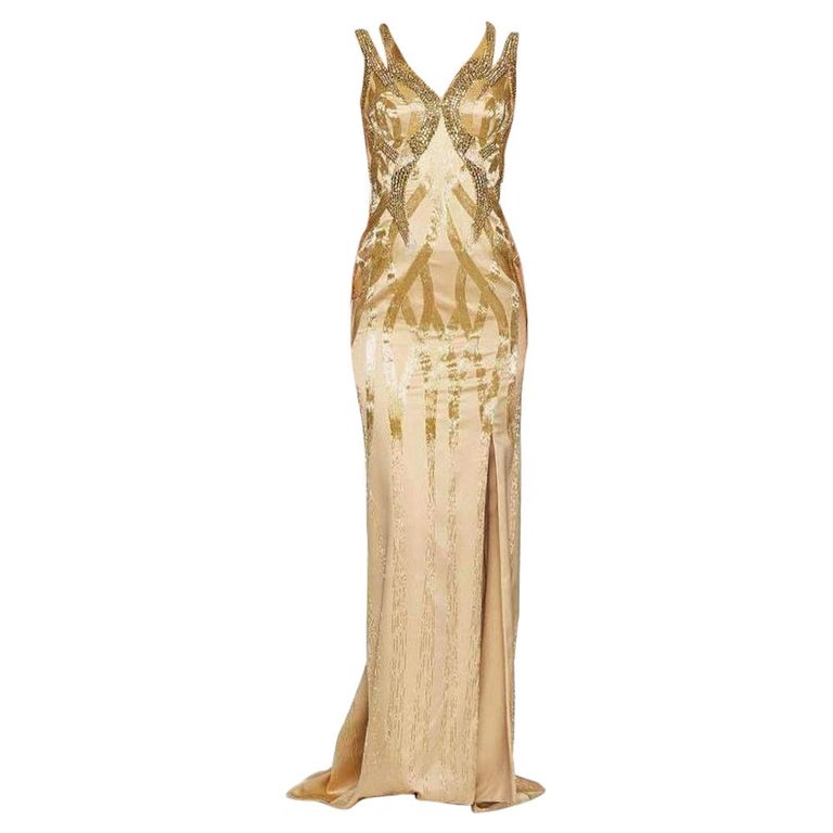 VERSACE Gold Sequin Embellished Open Back Gown IT38 US 0-2 For Sale at ...
