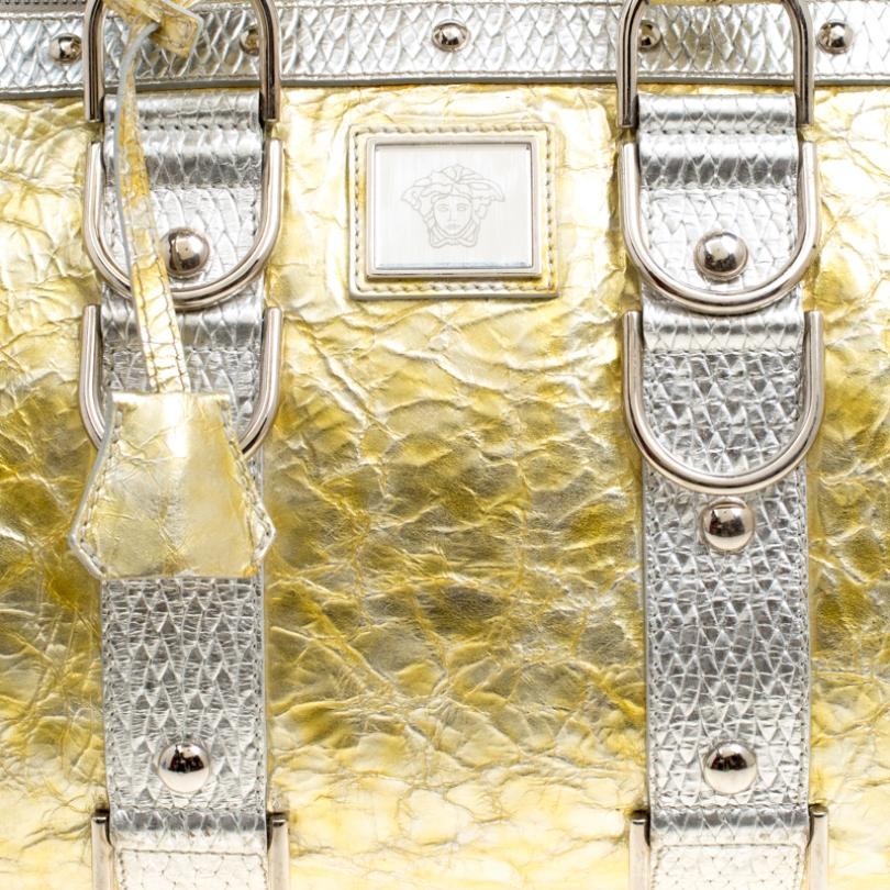 Versace Gold/Silver Ceramic Effect Leather Snap Out Of It Satchel 5