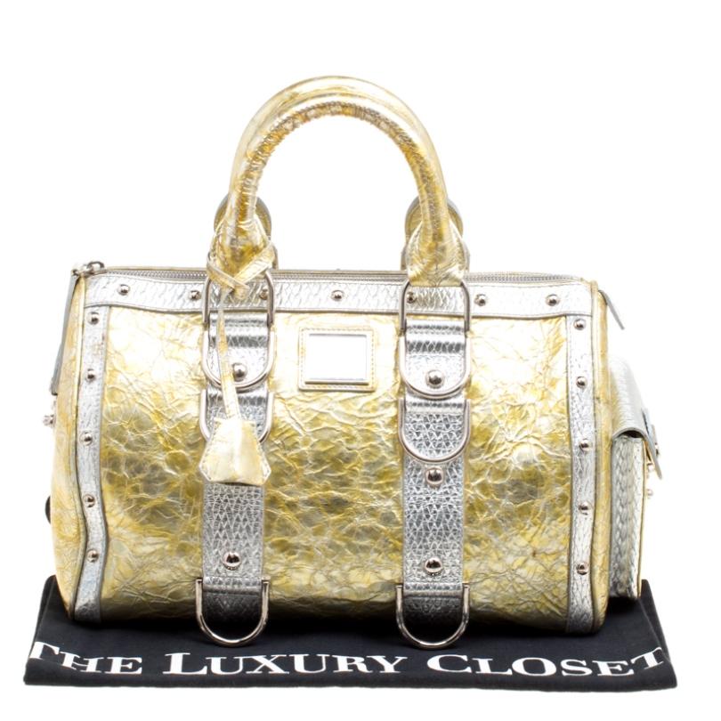 Versace Gold/Silver Ceramic Effect Leather Snap Out Of It Satchel 6