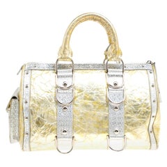 Versace Gold/Silver Ceramic Effect Leather Snap Out Of It Satchel