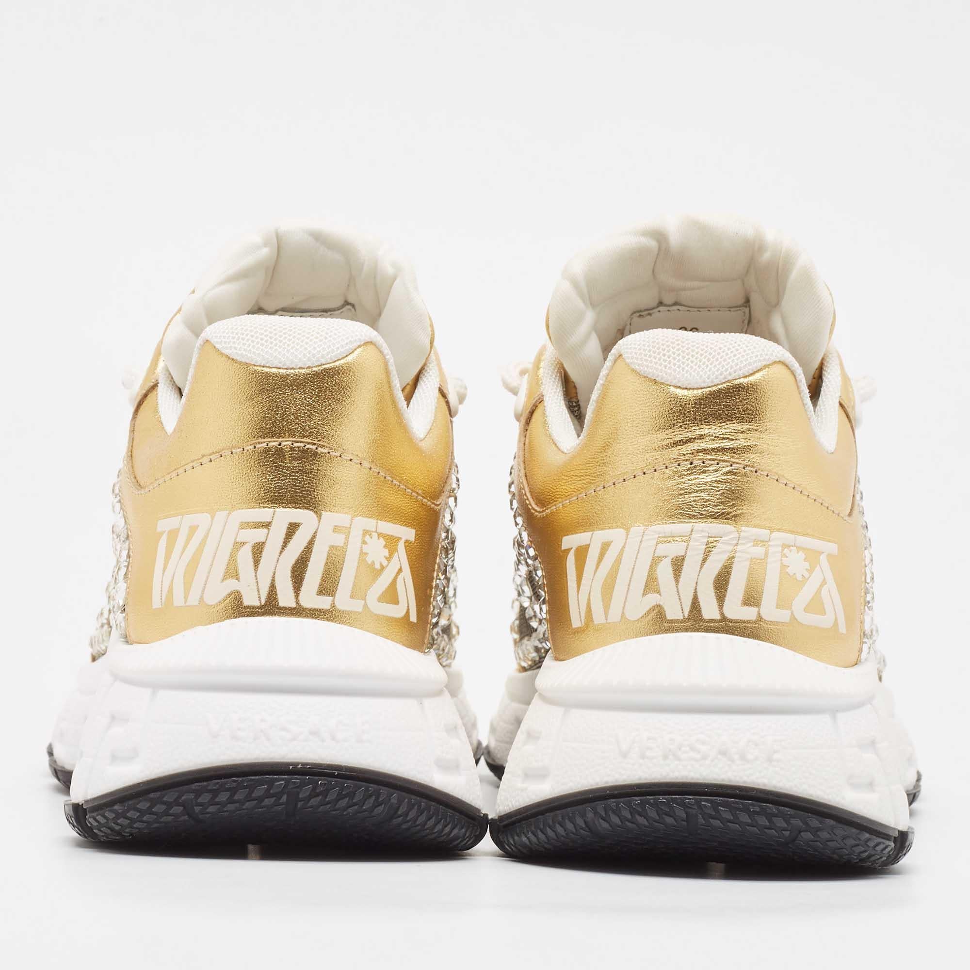 Donna Versace Oro/Argento Pelle e Tessuto Lurex Sneakers Trigreca Taglia 36 in vendita