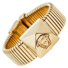 Versace Gold Tone Extendable Metal Medusa Icon Bracelet