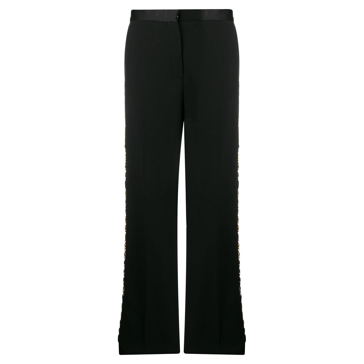 Versace Gold Tone Greca Chain Tailored Black Trousers / Pants Size 38 For Sale