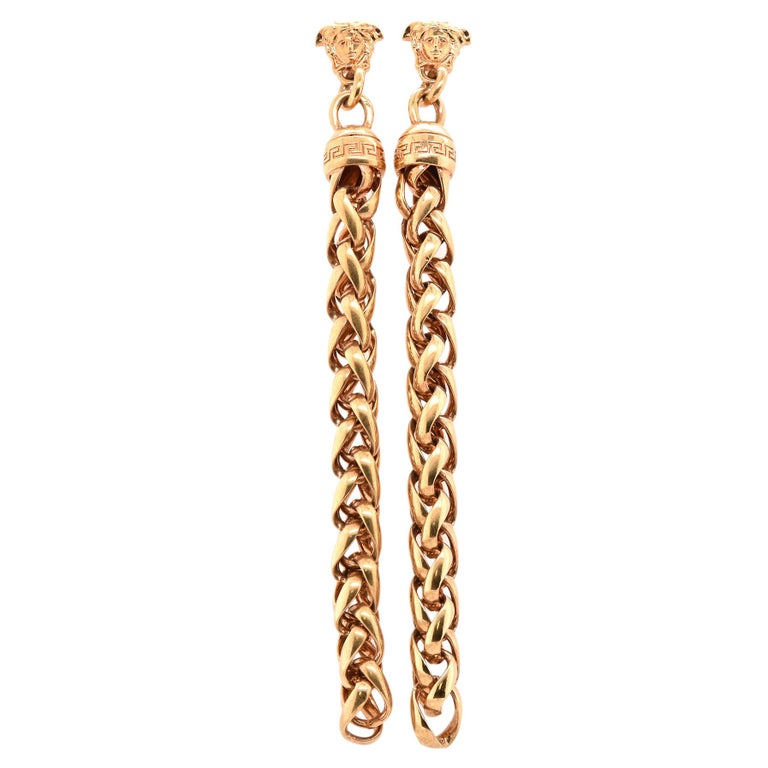 Versace Gold Tone Greek Medusa Wheat Drop Earrings at 1stDibs