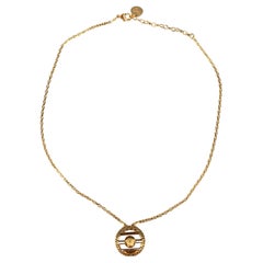 VERSACE Gold Tone Link Metal Round Cage Medusa Head Necklace