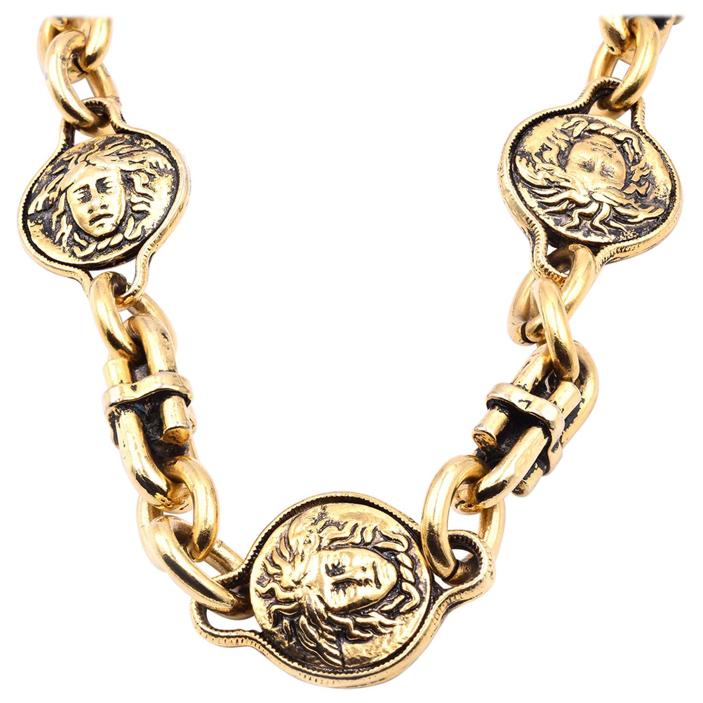 Versace Gold Tone Medusa Tribute Medallion Gilded Necklace For Sale at ...