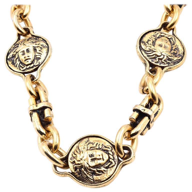Versace Gold Tone Medusa Tribute Medallion Gilded Necklace For Sale at