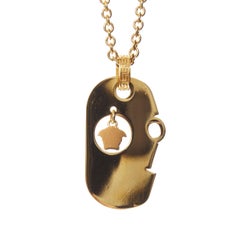 VERSACE gold tone nickel Love hanging Mesuda dog tag plate necklace
