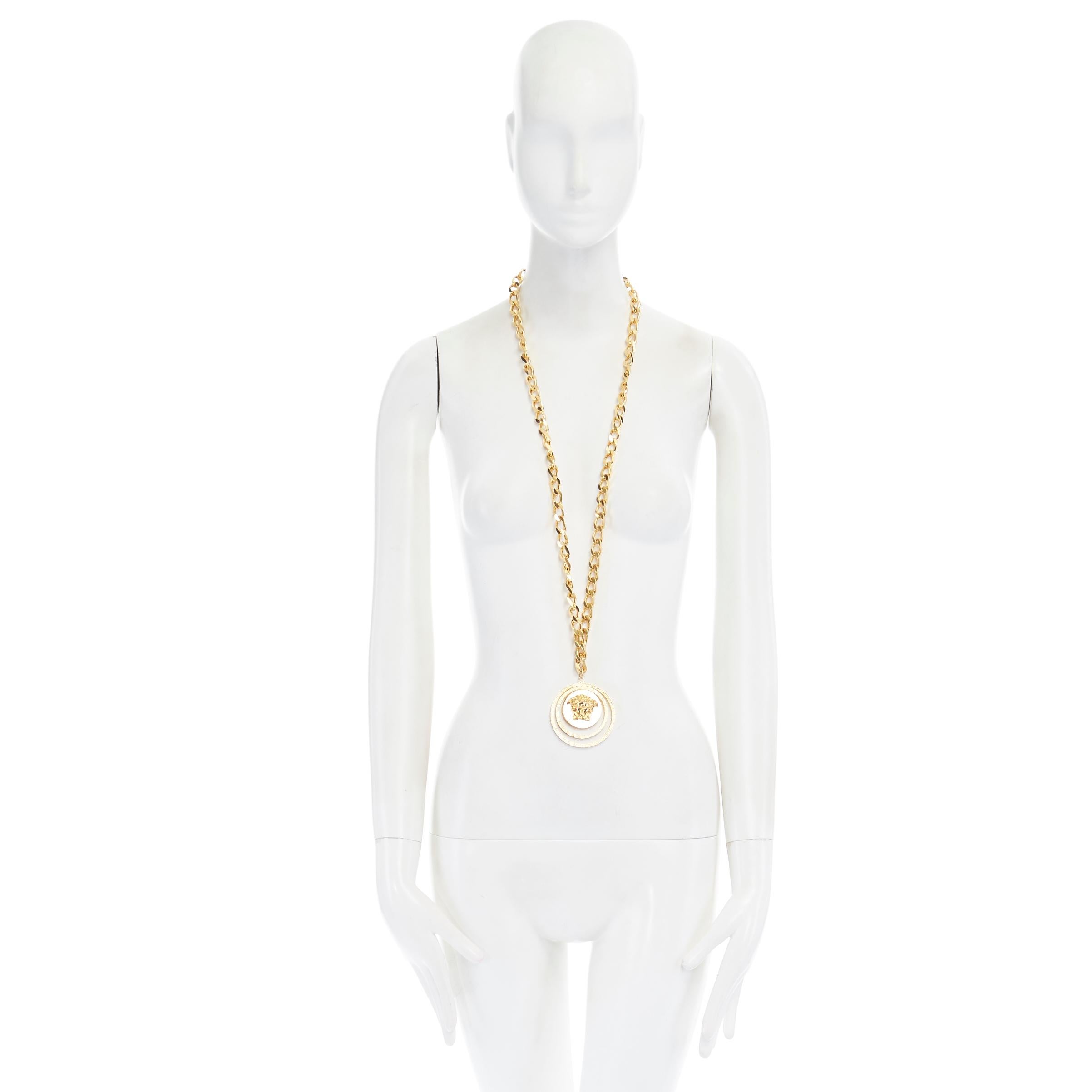 VERSACE gold tone nickel Medusa halo medallion coin chunky long necklace In Good Condition For Sale In Hong Kong, NT