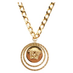 VERSACE gold tone nickel Medusa halo medallion coin chunky long necklace