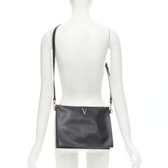 VERSACE gold Virtus Barocco V black leather zip clutch crossbody bag