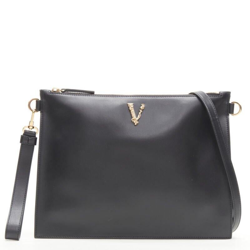 Bolso crossbody Virtus Barocco V dorado de piel negra con cremallera Negro en venta