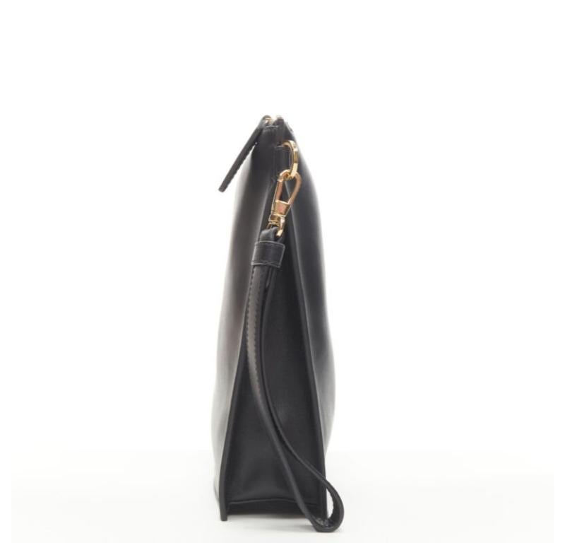 Women's VERSACE gold Virtus Barocco V black leather zip clutch crossbody bag