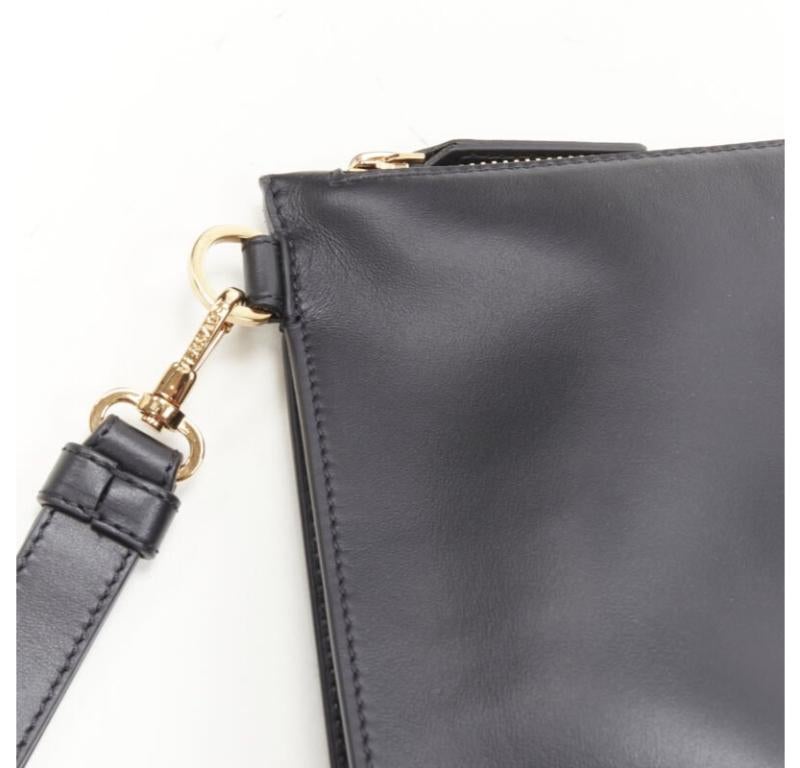 VERSACE gold Virtus Barocco V black leather zip clutch crossbody bag 3
