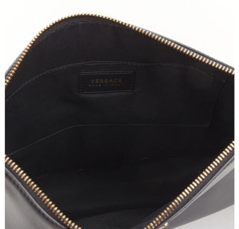VERSACE gold Virtus Barocco V black leather zip clutch crossbody bag 4