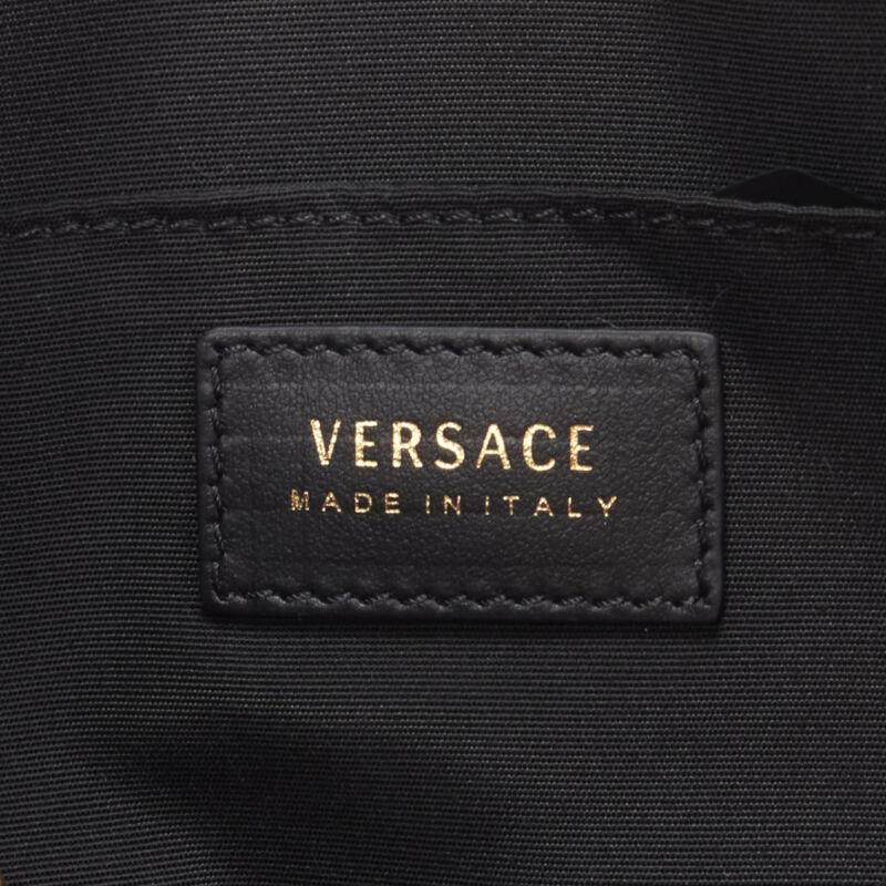 VERSACE gold Virtus Barocco V black leather zip clutch crossbody bag For Sale 4