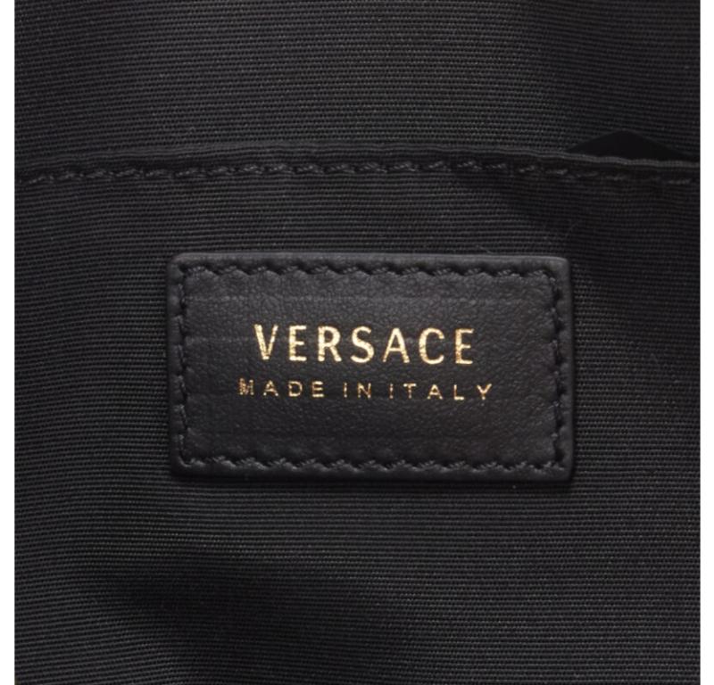 VERSACE gold Virtus Barocco V black leather zip clutch crossbody bag 5
