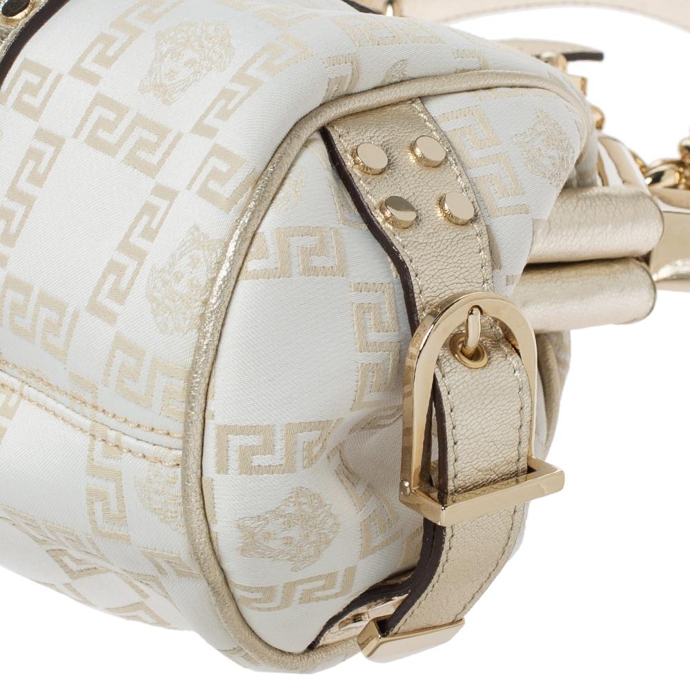 Versace Gold/White Signature Fabric and Leather Frame Satchel 1