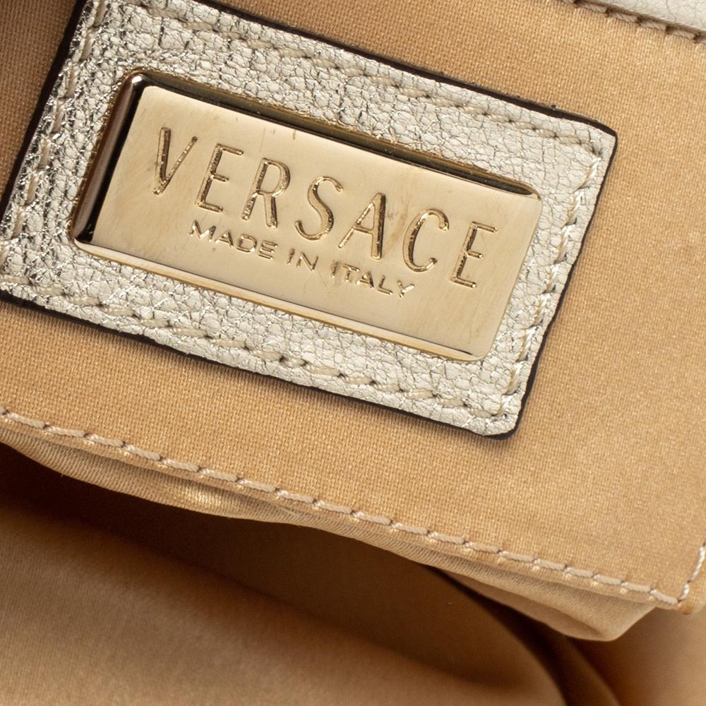 Versace Gold/White Signature Fabric and Leather Frame Satchel 3