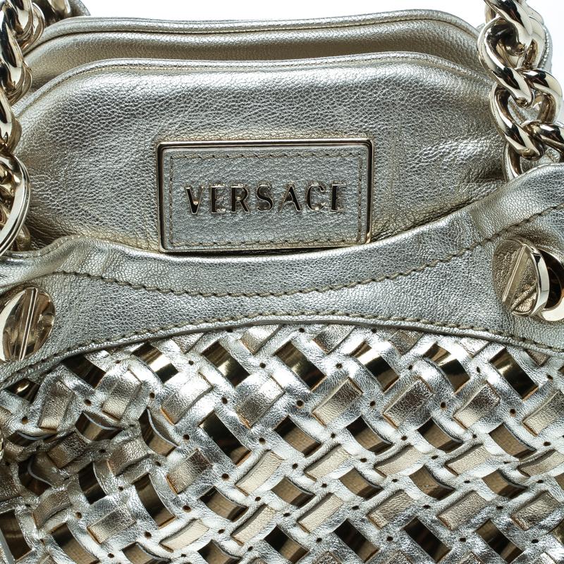 Versace Gold Woven Leather Satchel 5