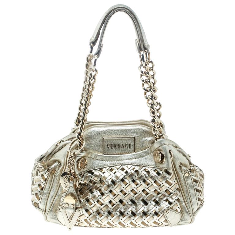 Versace Gold Woven Leather Satchel