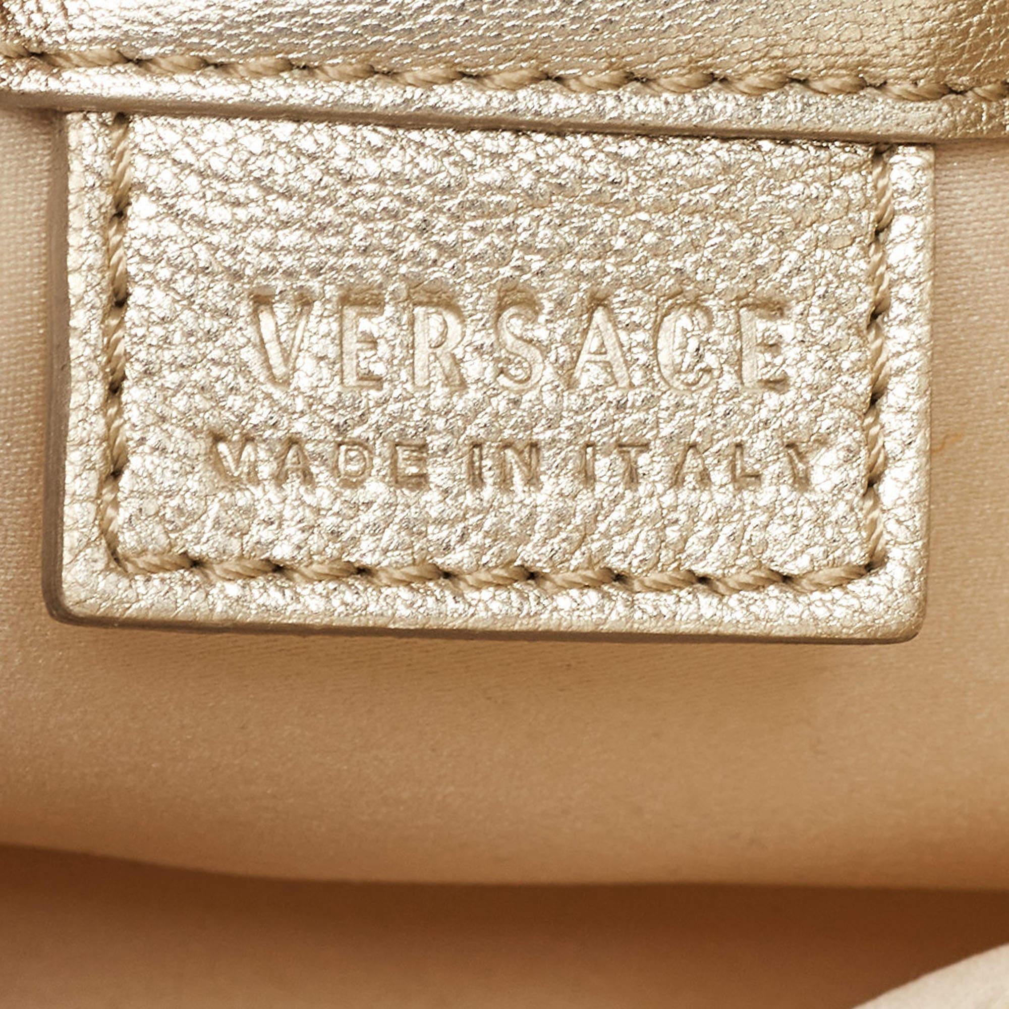 Versace Gold Woven Leather V Crystals Bag For Sale 4