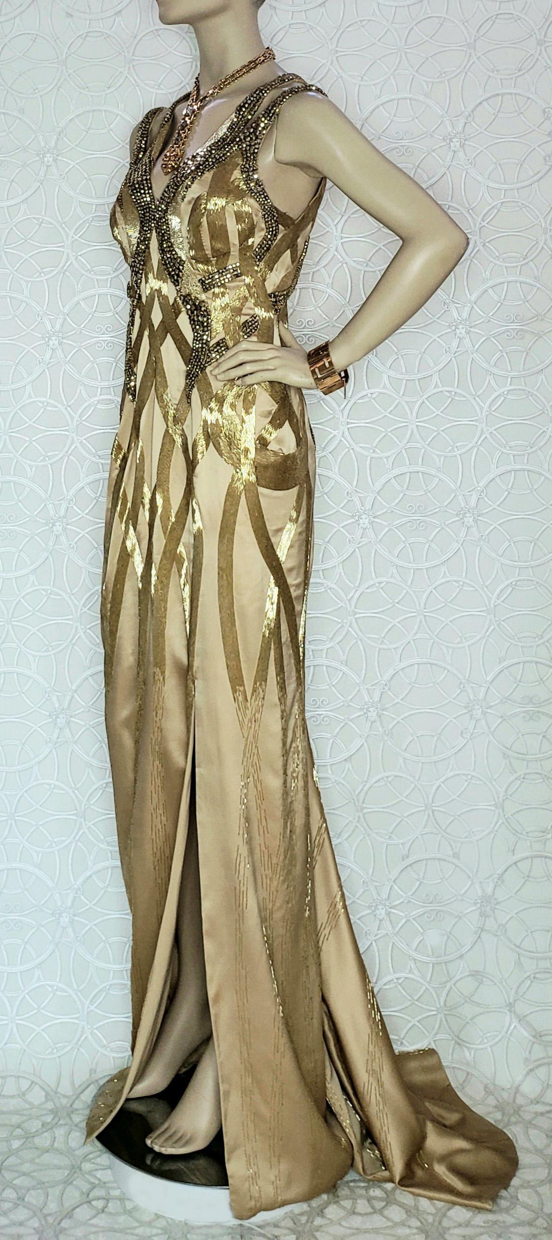 VERSACE GOLDEN EMBELLISHED w/ SWAROWSKI STONES GOWN  DRESS as seen on Irina  In New Condition For Sale In Montgomery, TX