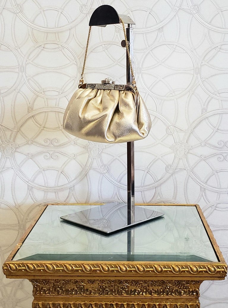 VERSACE GOLDEN LEATHER CLUTCH BAG EMBELLISHED with RHINESTONES at 1stDibs