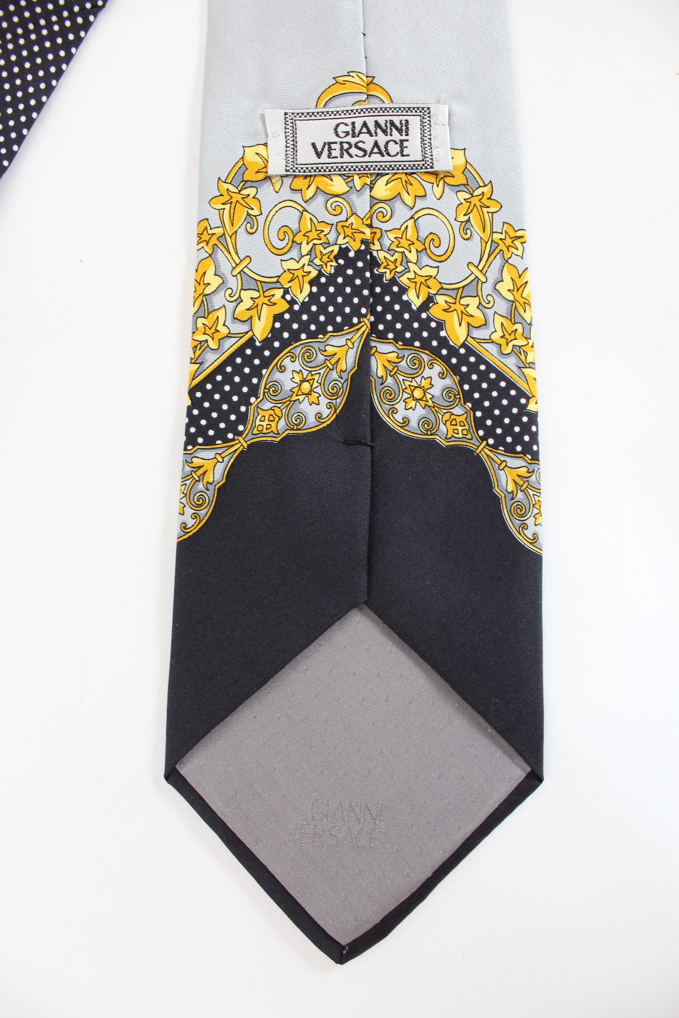 Men's Versace Gray Gold Silk Medusa Vintage Baroque Tie