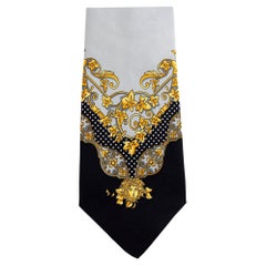 Versace Gray Gold Silk Medusa Retro Baroque Tie