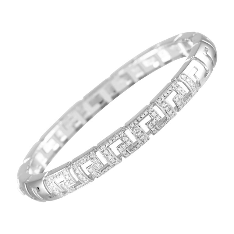 Versace Greca 18K White Gold Diamond Bangle Bracelet VE12