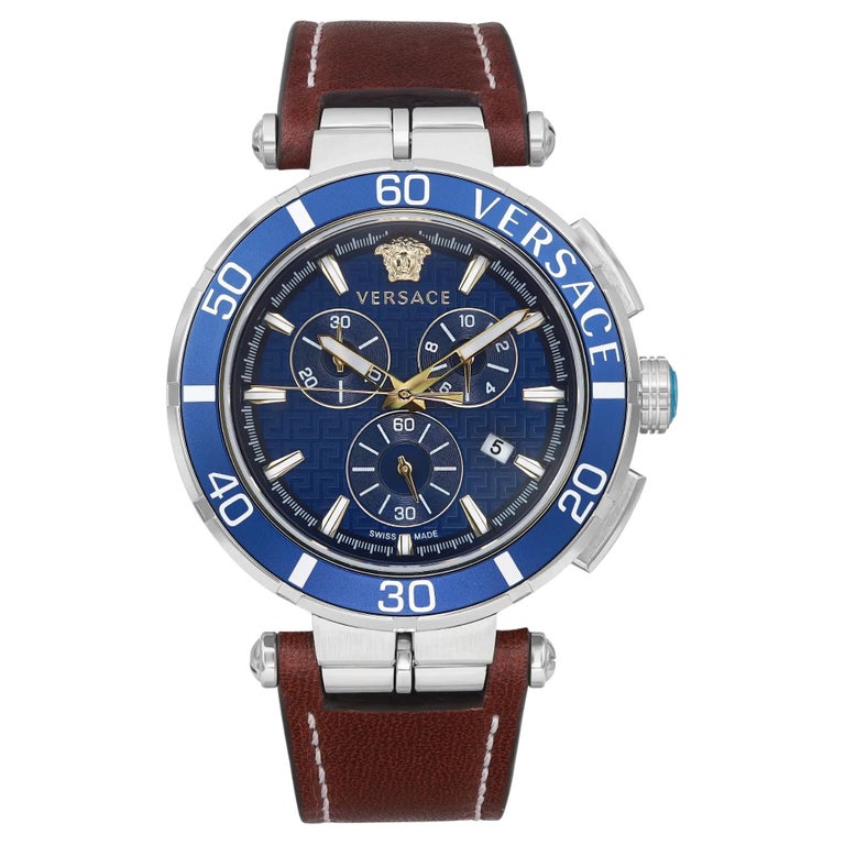 Versace Greca Chronograph Steel Blue Dial Quartz Men Watch VE3L00122 at  1stDibs | versace mens watch, versace greca logo moonphase, versace men's  watch