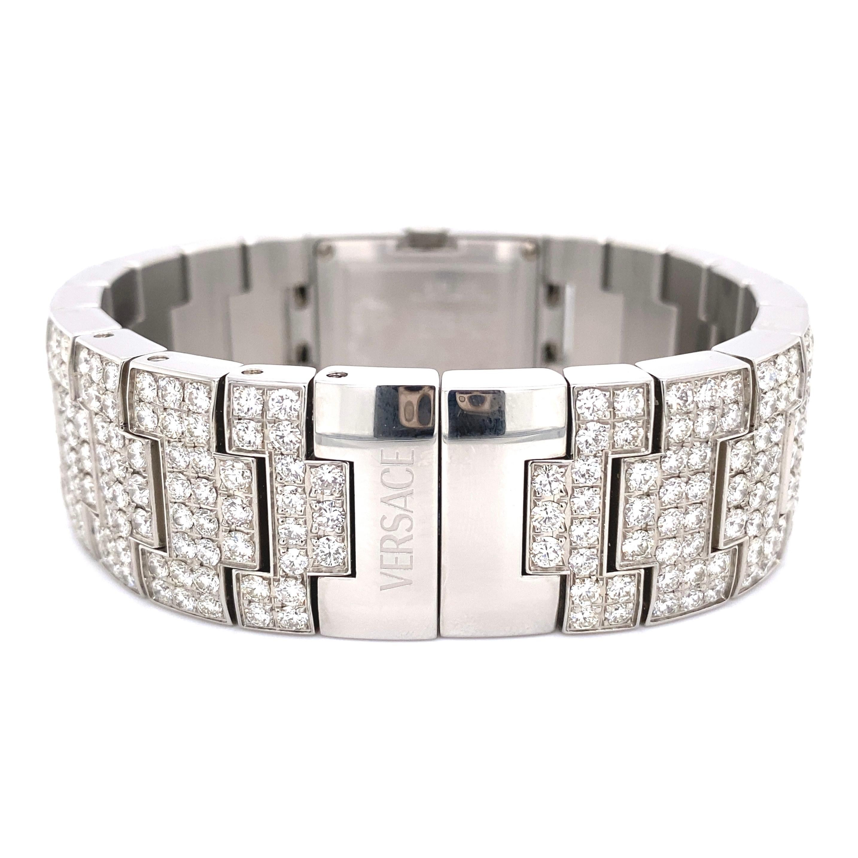 Modern Versace Greca Diamond Stainless Steel Quartz Bracelet Wristwatch For Sale