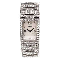 Reloj de pulsera Versace Greca de acero inoxidable con diamantes y pulsera de cuarzo