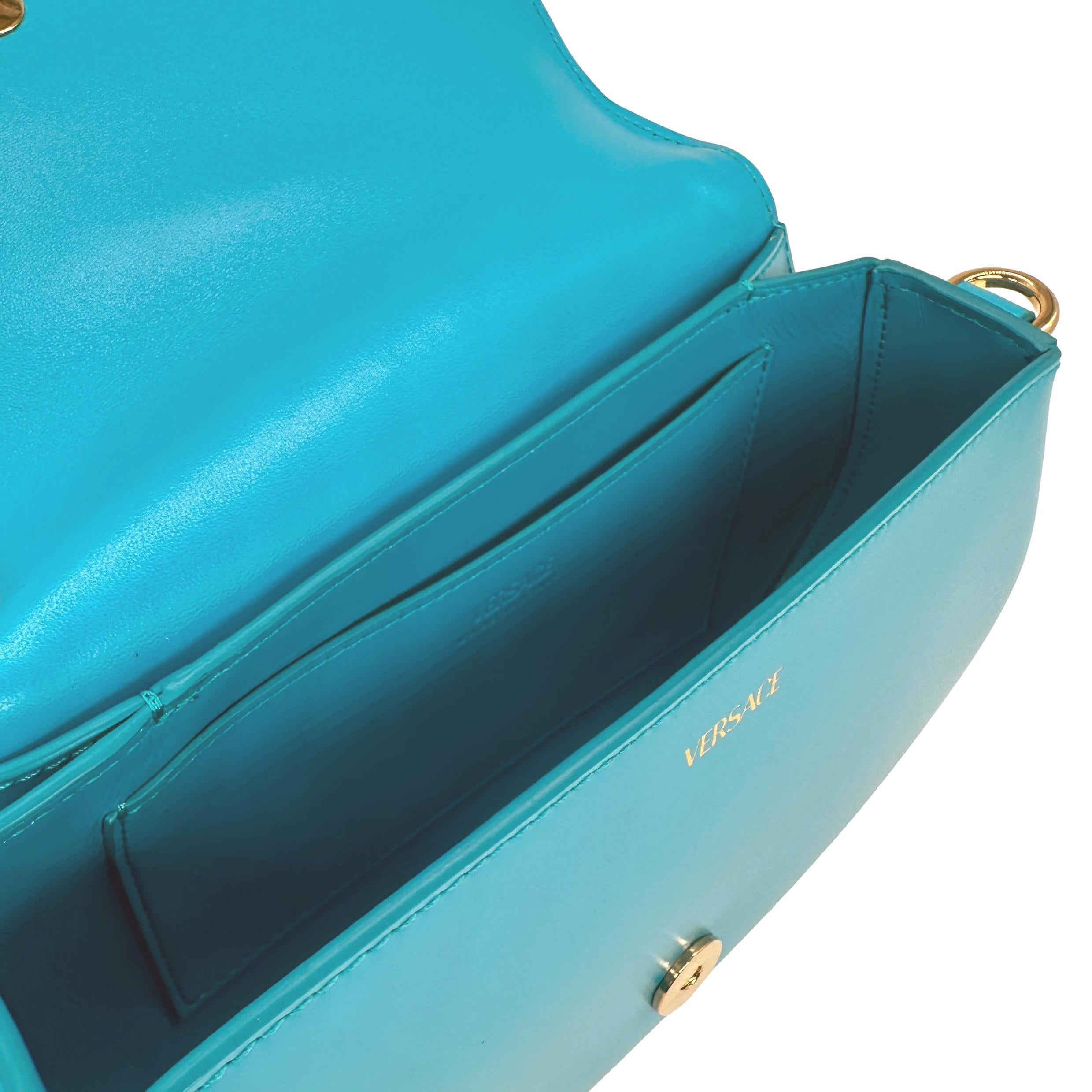 Versace Greca Goddess Turquoise Leather Shoulder Crossbody Bag, 2022. 3