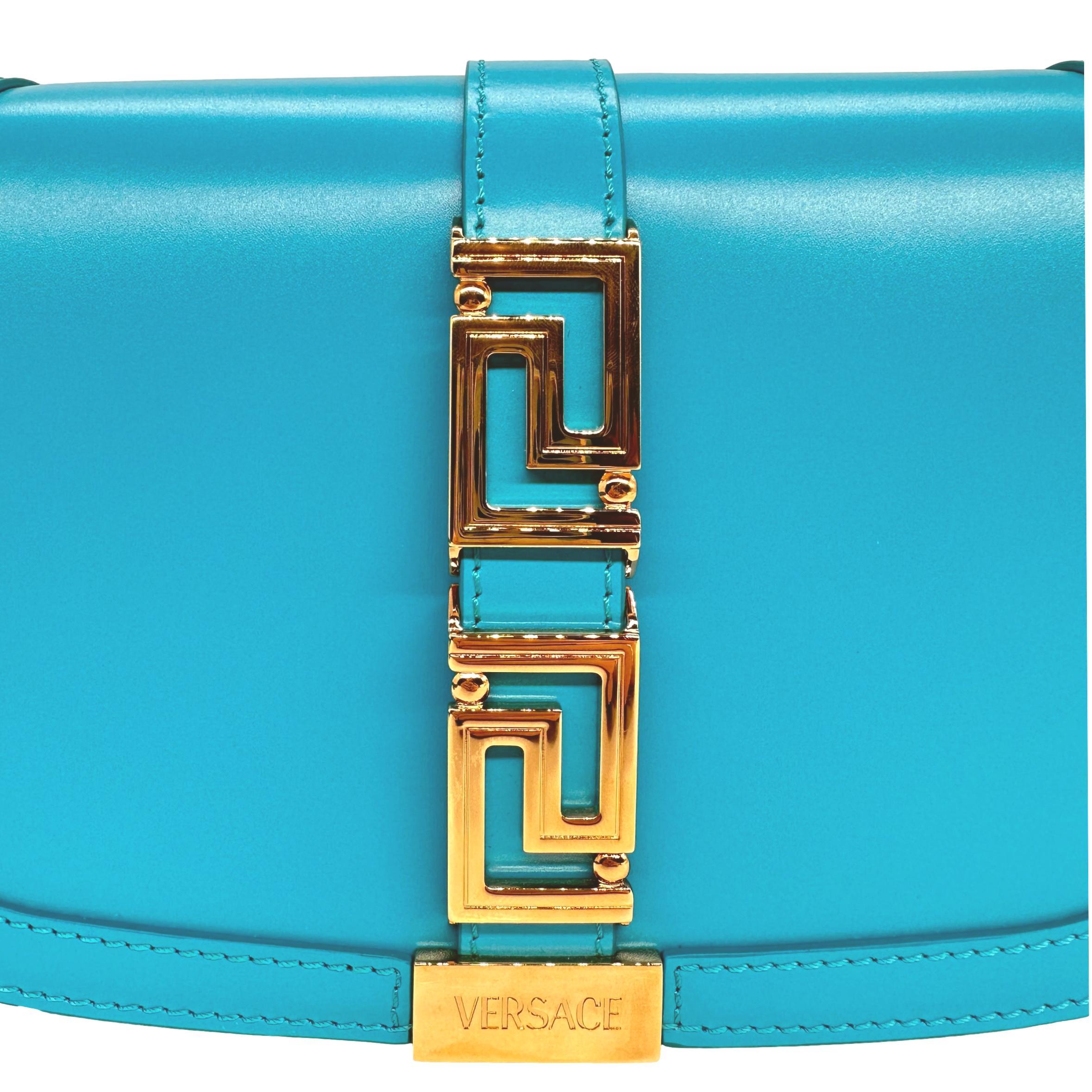 Versace Greca Goddess Turquoise Leather Shoulder Crossbody Bag, 2022. 5