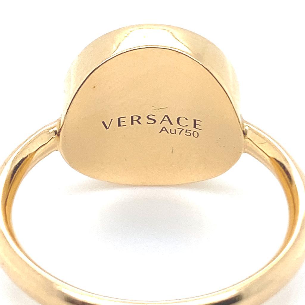 Retro Versace Greca Mother of Pearl 18 Karat Rose Gold Ring For Sale