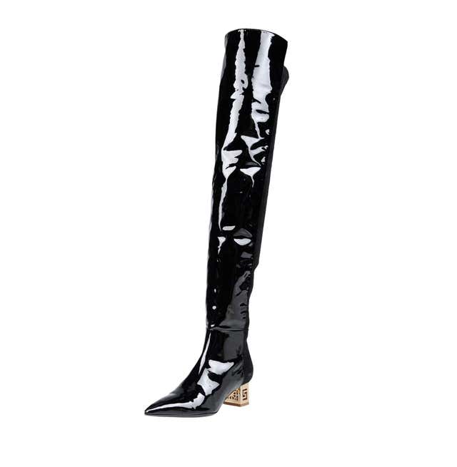 VERSACE #GREEK BLACK PATENT LEATHER THIGH HIGH BOOTS 36 - 6 New at ...