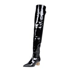 VERSACE #GREEK BLACK PATENT LEATHER THIGH HIGH BOOTS 36 - 6 New