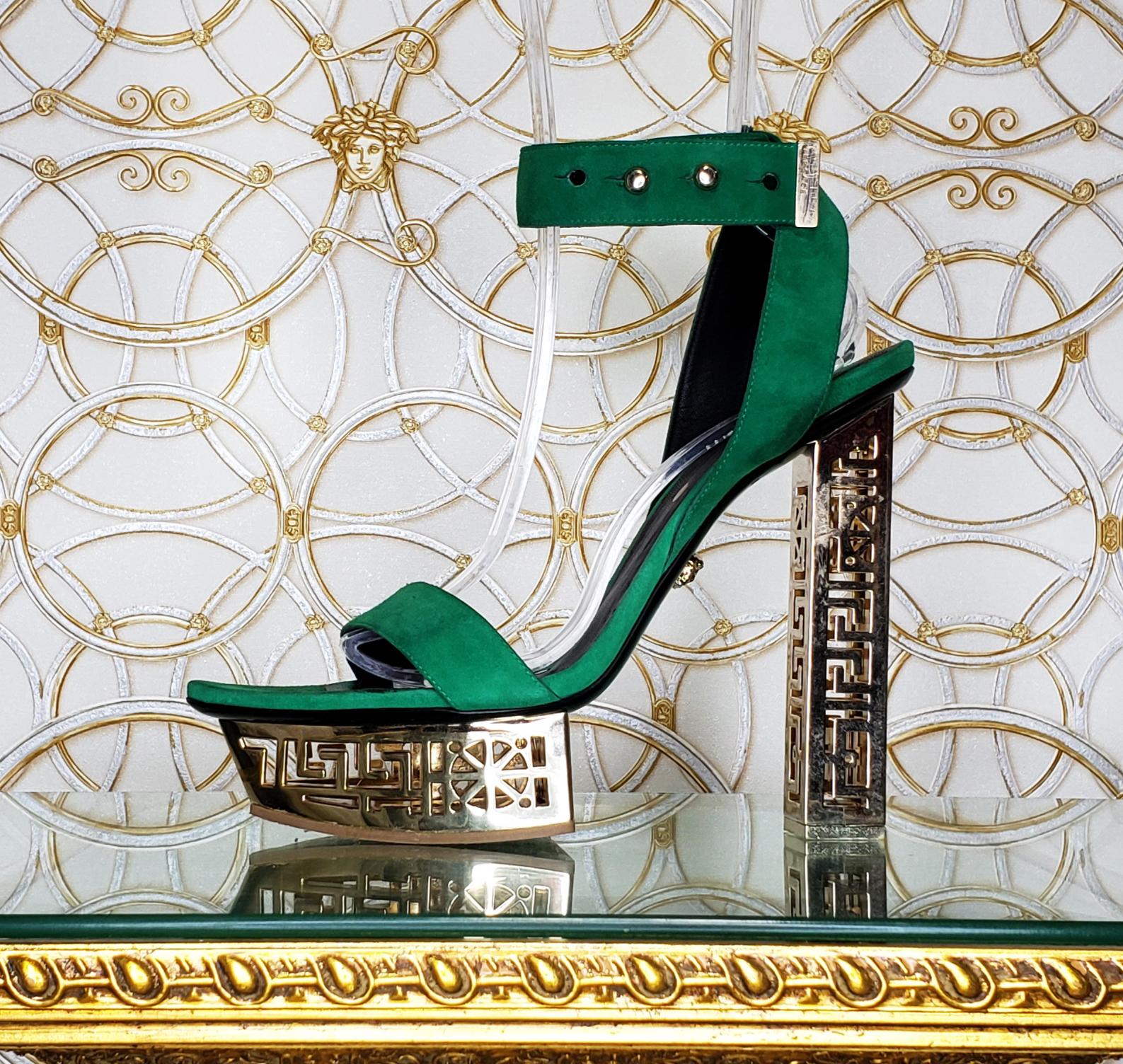 versace green platform heels
