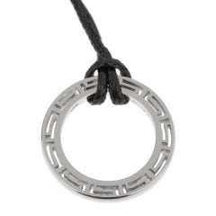 Versace Greek Key White Gold Pendant Leather Necklace