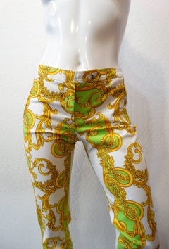Versace Green and Gold Baroque Printed Pants